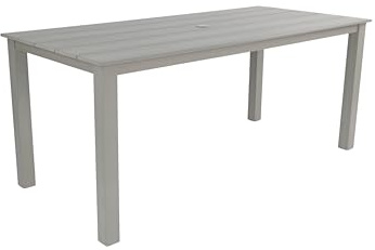 HIPS Outdoor Dining Table with Umbrella Hole, Rectangular Patio Table, Weather Resistant Dining Table for Backyard, Garden, Poolside (Light Grey)