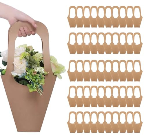 Porta bouquet di fiori da 50 pezzi, sacchetti di fiori di carta, sacchetti di bouquet appesi con manico per bomboniere per matrimoni, compleanni del Ringraziamento -, per