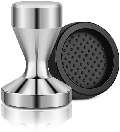 Flexzion Espresso Tamper 51mm Diameter Stainless Steel Coffee Tamper Flat Base Grip Handle Professional Barista Espresso Hand Press Kitchen Accessories, Silver