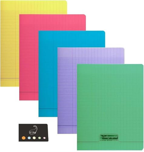 Lot de 5 Cahiers 24 x 32-48 pages - couverture polypro - grands carreaux + 1 Index Adhésif Blumie.