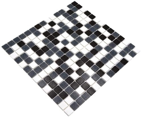 Mosaik Fliese Glas weiß grau schwarz für BODEN WAND BAD WC DUSCHE KÜCHE FLIESENSPIEGEL THEKENVERKLEIDUNG BADEWANNENVERKLEIDUNG Mosaikmatte Mosaikplatte