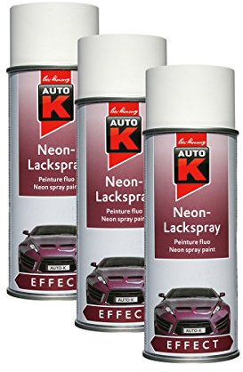 3X KWASNY 233 092 Auto-K Effect Neon-Lackspray Grundierung Weiß Matt 400ml