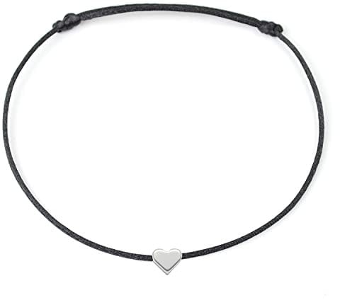 Selfmade Jewelry - Fusskettchen für Damen, Fußkette Damen Herz Silber, Schwarz, Größenverstellbar, Handgefertigt in Deutschland, Fussbändchen Damen