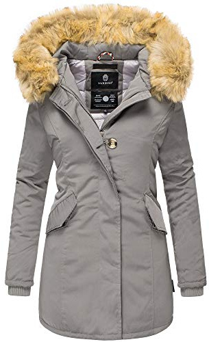 MARIKOO Karmaa Damen Winter Jacke Parka Mantel Winterjacke gefüttert Grau 36 - S