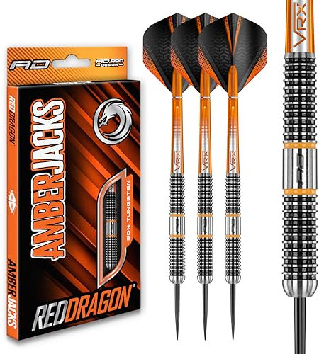 RED DRAGON Darts – Amberjack 18 Serie 24g Stahlspitze Dart-Set mit Dart Flüge und Dart Schäften