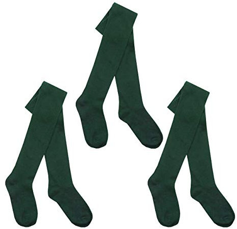 I.L.C.K Girls 3 Pairs Back To School Plain Cotton Rich Tights, Green, 7-8 Years