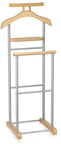 CARO-Möbel Herrendiener Medina mit Kleiderbügel, Hosenbügel und Ablage - Stilvoller Kleiderständer, Metall, MDF, Grau, Buche-Dekor, für Schlafzimmer und mehr