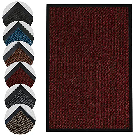 Homatz Indoor Door Mat - Heavy Duty Rubber, Floor and Kitchen Mats - Non Slip, Washable and Dirt Trapper Doormats Super Absorbent Multicolor Barrier Matts 80x120cm, Red