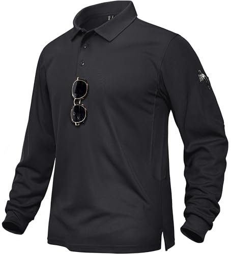 TACVASEN Herren Schnell Trocknend Poloshirts Basic T-Shirts Freizeithemd Sport Golf Shirts Langarm Sommer, Schwarz, 3XL