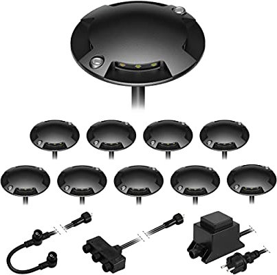 ledscom.de LED Boden-Aufbau-Leuchte Bunda, 4-flammig, schwarz für außen, befahrbar, warm-weiß, 10er Set