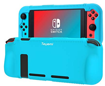 Teyomi Hülle Kompatibel mit Nintendo Switch, Schutzhülle aus Silikon mit Federung und Anti-kratzt Spiel Kassette Slot Design(Blau)