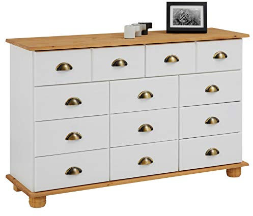 IDIMEX Schubladenschrank Sideboard Colmar weiß/braun, massives Kiefernholz mit 11 Schubladen