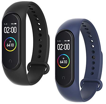 WD&CD Armband kompatibel mit Xiaomi Mi Band 4/3 Weiches Silikon (2 Stück, Schwarz + Navy), Verstellbare Fitness Armband für Frauen männer