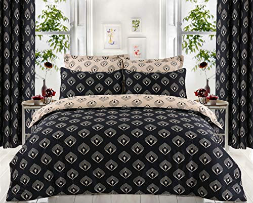 DTEX HOMES Single Duvet Cover Set 220 Thread Count 100% Egyptian Cotton Reversible Printed Hotel Quality Duvet Cover Ultra Soft Easy Care Luxury Duvet Cover Sets (Lantern Black)