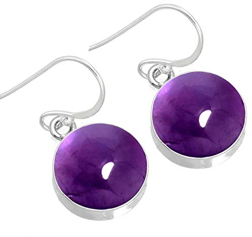 Orecchini pendenti in argento con ametista viola Jeweloporium, orecchini in argento sterling 925 per donna, gioielli Boho con vera pietra rotonda spessa
