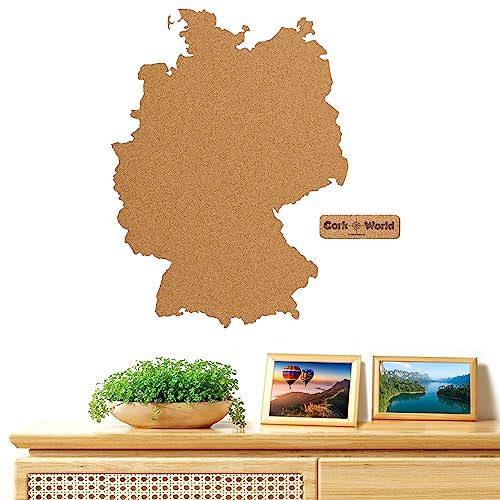 Deutschland als Pinnwand aus Kork XXL 70x50 cm | Umrisse Deutschland zum Pinnen und als Wanddeko | Tolle CORKWORLD | Detailgenau & Hochwertig | Für Weltenbummler & Vielreisende