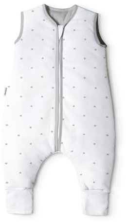 Ehrenkind® Baby Sommerschlafsack mit Füßen 1.0 TOG aus weicher OEKO-TEX zertifizierter Bio-Baumwolle | Sommer Schlafsack | Baby Schlafsack Gr. 70 Weiß mit grauen Sternen | 1 Tog