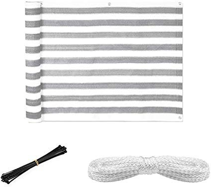 AchidistviQ 0.9x5m Double Couleur Rayure Jardin Balcon Protection De La Vie Privée Clôture Parasol Net Jardin Auvent en Plein Air Été Pare-Soleil UV-Proof Gris Blanc