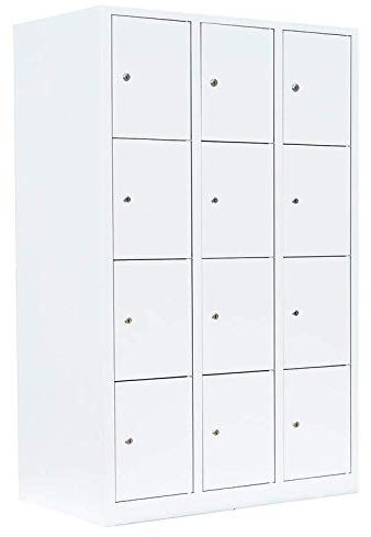 12 Fächer Schließfachschrank komplett montiert Komfort Wertfachschrank Fächerschrank Spind Umkleideschrank Weiß 523437
