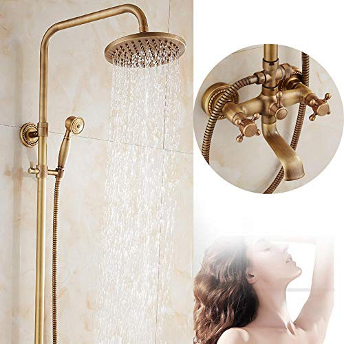 Wieoc Bathroom Vintage Rainfall System Wall Rain Shower Mixer Tap Round Discs Top Sprayer Telephone Hand Sprayer Brush