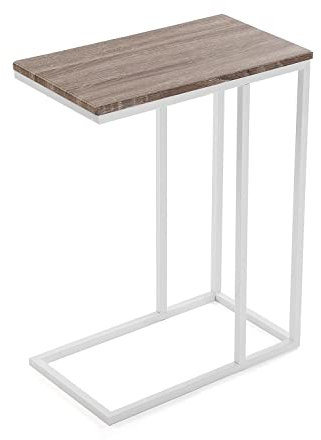Versa Padua Mesa Auxiliar para el Salón, la Habitación o la Cocina. Moderna Mesilla Baja, Medidas (Al x L x An) 61 x 26 x 46 cm, Madera y Metal, Color Marrón y Blanco