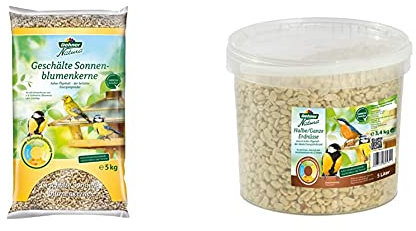 Dehner Natura Wildvogelfutter, geschälte Sonnenblumenkerne, 5 kg & Natura Wildvogelfutter, halbe/ganze Erdnüsse, 5 l (3.4 kg)