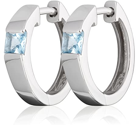 NKlaus Klappcreolen für Damen Silber; Hellblau, 16mm; 3,5mm, 16mm, 2 Stück | anlaufgeschützt; 925 Sterling Silber; 925 Sterlingsilber; Zirkonia hellblau; rhodiniert; Sterling Silber