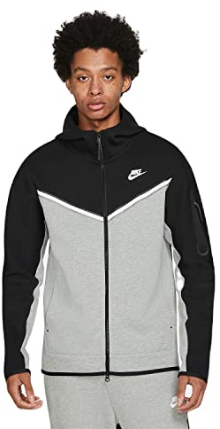NIKE CU4489-016 M NSW TCH FLC Hoodie FZ WR Sweatshirt Men's Schwarz/dk grau Heather/weiß XS