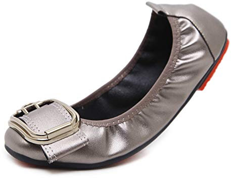 Ballerines pour Femmes, Chaussures Dolly À Semelle Souple À Bout Carré, Escarpins Idéaux pour Les Vacances Au Quotidien,Argent,43 EU