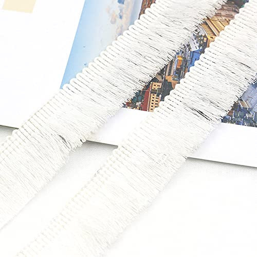 10 Meters 2.5cm Quaste Fransenborte Fransenband Schnittfranse Dekoband Zierband Dekoborte Tanzfransen Nähzubehör für Kleidung,Kostüme,DIY Nähen,Gardinen,Tischdecken,Tischläufer,Dekoration,Weiß