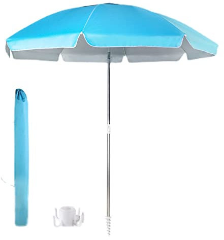 YXW Sonnenschirm Balkon 200 cm Neigbarer Strandschirm, Rund Windfester Terrassenschirm, Gartenschirm, Aluminiumstange, Sonnenschutz UV 50+, mit Tasche und Sandanker, blau