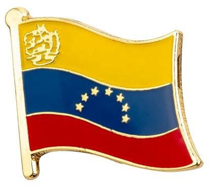 Pin de solapa de metal esmaltado con la bandera nacional de Venezuela – 1.9 x 1.6 cm Bandera amarilla, azul y roja con estrellas – Acabado de esmalte duro y cierre seguro para orgullo nacional, viajes