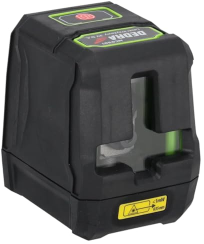 Kreuzlinienlaser, Laser-Wasserwaage DEDRA 0,9mW roter Laser 20 m. IP54 schutz, mit etui und AA Batterie, Arbeitstemperaturen bis zu +50°C Lieferung mit Tragetasche und 2x AA Batterien