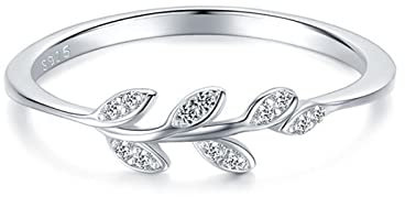 Musihy Ring Silber 925 Damen, Wedding Ring Blatt Zirkon Ring Silber Ringgröße 52 (16.6)
