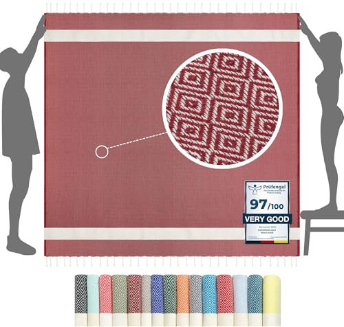 furora Holiday Strandtuch XXL 200x200 cm: Baumwolle, leicht dünn | Picknickdecke Stranddecke + Strandhandtuch Groß, Hamamtuch Saunatuch Damen Herren, Beach Towel Cotton Strandlaken, Urlaub Must Have