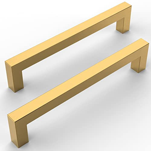 Amerdeco 10 Stück Möbelgriffe Edelstahl Gold Schrankgriffe Küchengriffe 160mm Lochabstand Schubladen Griffe Schubladengriffe Griffe für Küchenschränke Kleiderschrank