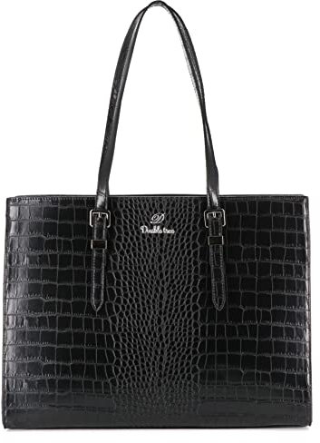 Sac A Main Femme Similicuir Crocodile - Sac Cabas Rigide Documents A4 - Sac Cours Lycée Business - Sacoche Porté Epaule Bandoulière - Chic Tendance - Noir