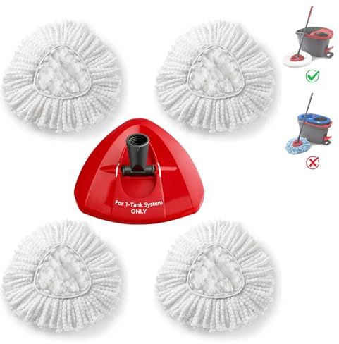 BonusLife 4 Pack Mop Refills and 1 Mop Head Base Part for 1-Tank EasyWring Spin Mop Replacement