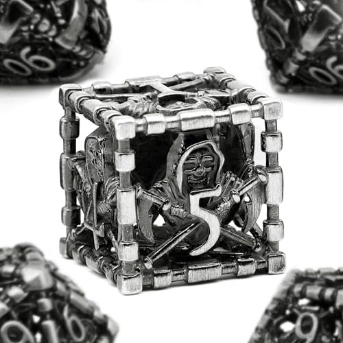 DND WürfelSet Rollenspiel, Polyedrische Dice Set D&D Würfel Set Metall für Brettspiel Dungeons and Dragons Verwendet Wird (S-Retro Silver)