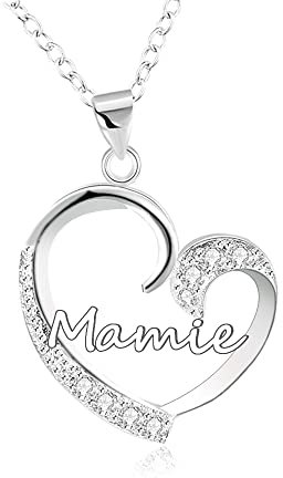 GUOYU Collier Mamie Femmes, Cadeau Noël et Fête des Mères pour Grand-mère, Cadeau d'Anniversaire Femme (Argent)