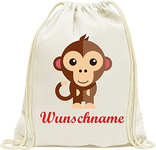 INDIGOS UG - Turnbeutel Junge - Beutel - 085 - AFFE - Bedruckt mit Wunschname - Wunschtext - Rucksack Kinder - Wäschebeutel - Schule Kita - Kindergarten personalisierte Geschenke