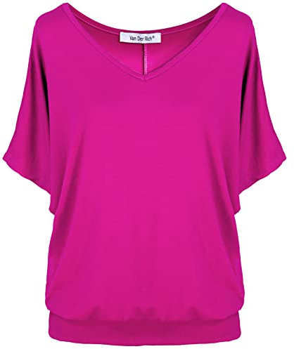 Van Der Rich ® - T-Shirt Manches Courtes Uni Basique Top - Femme (Fuchsia, L)