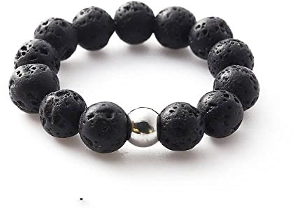 ARTQ Steinring Lavasteine Natursteinring Silberfarbe Perlen Verstellbarer Öffnungsring Boho Simple Classic Statement Valentinstagsgeschenk Für Frau Freundin Mutter