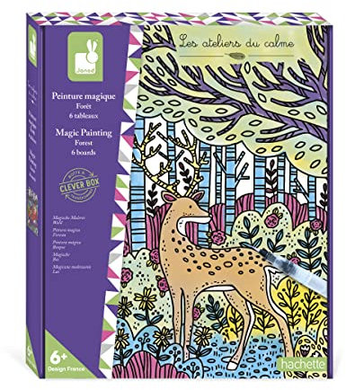 Janod - Coffret Peinture Magique Foret - Les Ateliers du Calme - Kit Loisir Créatif Enfant - 6 Tableaux À Colorer - Motricité Fine et Concentration - Dès 6 ans, J07874