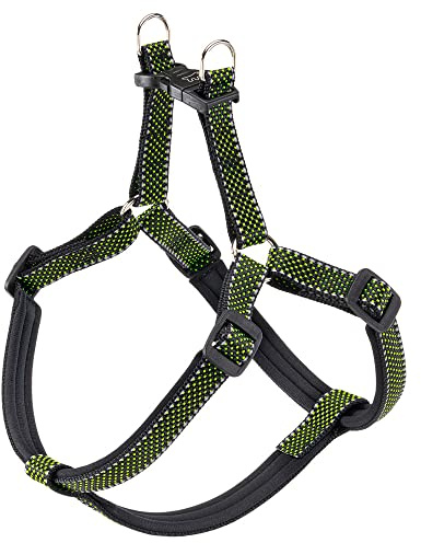 Ferplast Hundegeschirr Daytona Deluxe, Hundegeschirr aus Nylon, mittelgroß/groß, Hundegeschirr mit weicher Polsterung, Verstellbar, Reflektierend. Schwarz-Grün