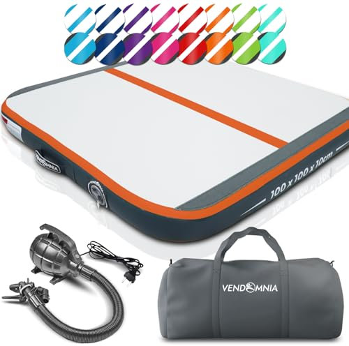 VENDOMNIA Airtrack Matte, 10/20cm hohe aufblasbare Gymnastikmatte in Länge 1/2/3/4/5/6/7/8 m, mit elektrischer Pumpe & Tasche, Tumbling Matte, Turnmatte, Trainingsmatte, Fitnessmatte, Sportmatte,Yoga