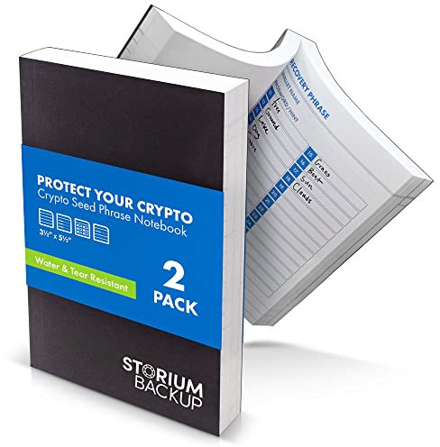 Storium Crypto Seed Phrase Storage Notebook - Waterproof Stone Paper Book - Keep Your Cryptocurrency Recovery Phrase Password Safe & Secure - Cold Storage Wallet Backup Journal - Pocket Size 2-Pack