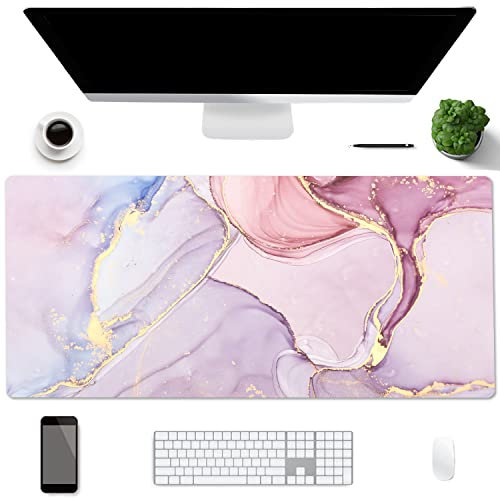 Schreibtischunterlage,AiPsekocy PU-Leder doppelseitige Schreibtischmatte,80x 40 cm Große Schreibtisch-Schreibblock,Wasserdicht Mausmat für Büro und Zuhause-Rosa Marmor