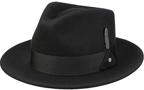 Stetson Burdock Fedora Wollhut - Schwarzer Hut - Klassischer Bogart-Stil - Wasserabweisend mit Asahi Guard - Herbst/Winter - Unisex schwarz M (56-57 cm)
