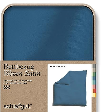 schlafgut Woven Satin Bettwäsche 200x200cm Bettdecke Bezug einzeln, Blue Mid Uni in Hotelqualität mit 100% Baumwolle
